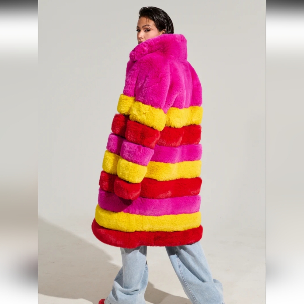 RAMI MULTI COLOR FAUX FUR PANEL TRENCH COAT - Picture 9 of 9